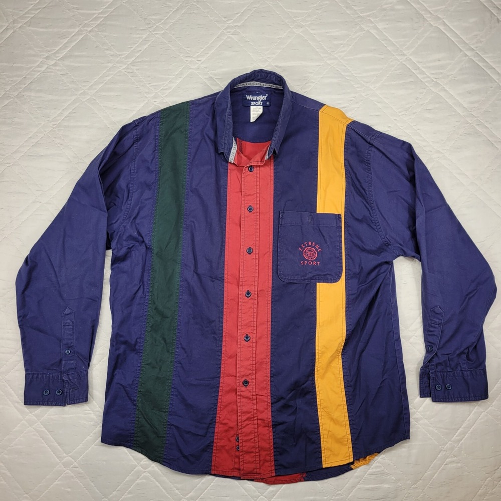 Wrangler Extreme Sport Multi Color long sleeve button front shirt men's L